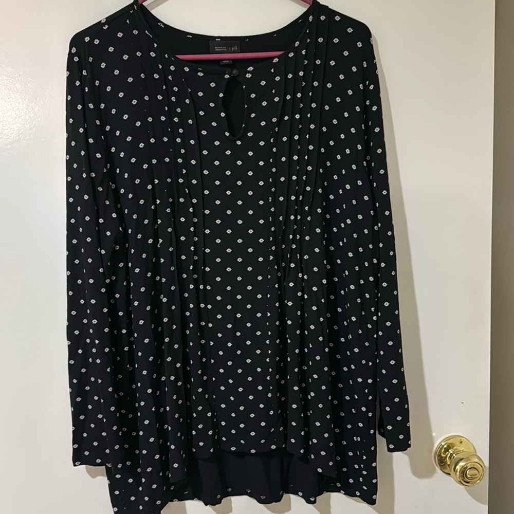 J. Jill Wearever Collection Black and White Floral Comfy Top Tunic Large petite